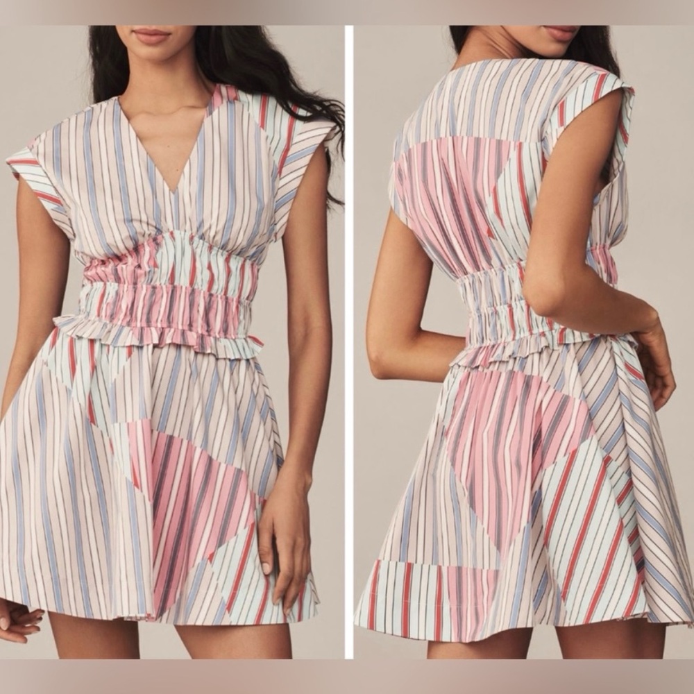Anthropologie Smocked Striped Mini Dress - XXS